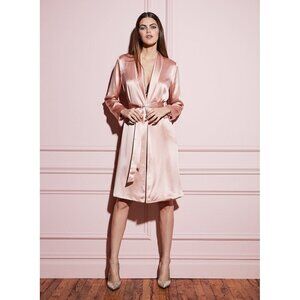 Fleur Du Mal Pink Rosewater Silk Smoking Robe with Sash Waist Belt Size M